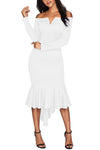 White Off Shoulder Long Sleeve Mermaid Dress