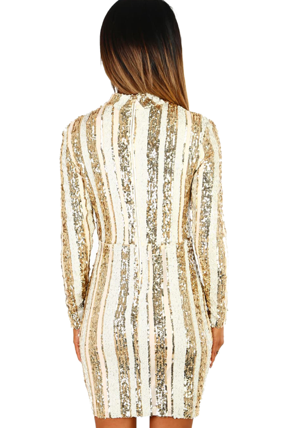 Life Of The Party Gold And Nude Sequin Long Sleeve Mini Dress