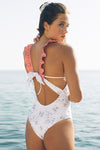 White One-piece Floral Printing Swimsuit