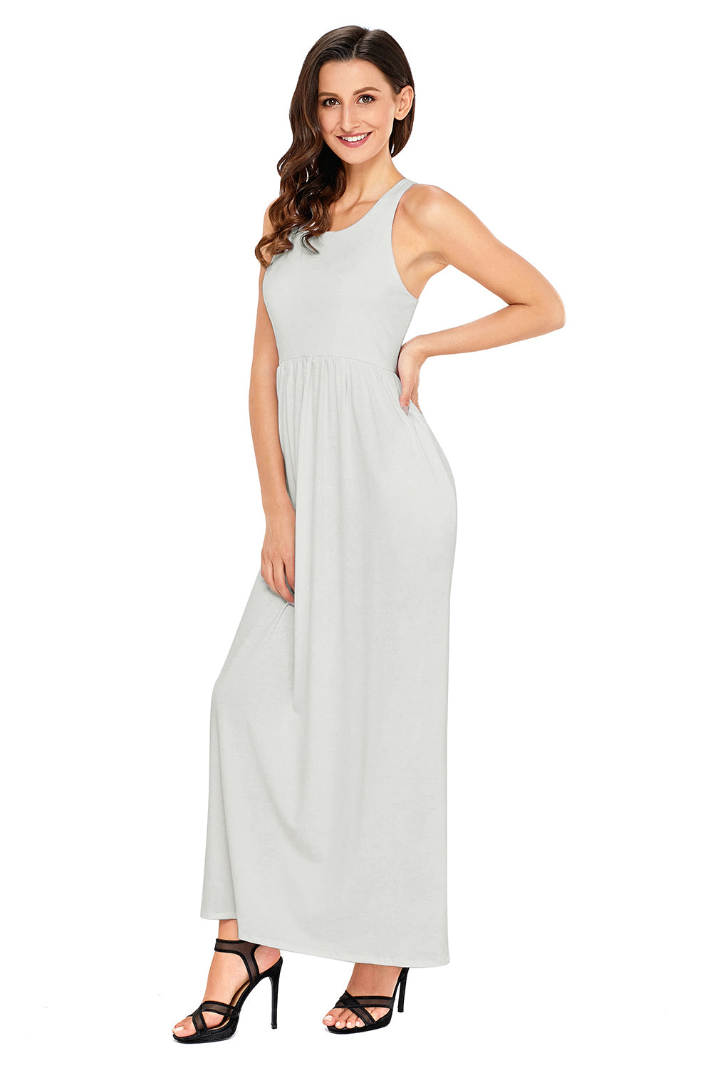 White Racerback Maxi Dress with Pockets