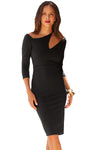 Black Asymmetric Cutout Shoulder Bodycon Midi Dress