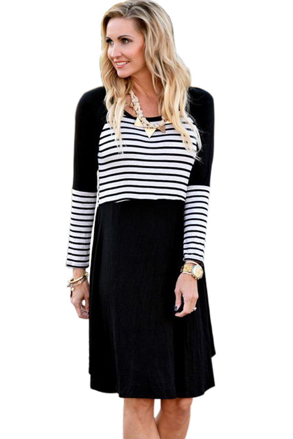 Black Chic Blocked Stripe Jersey Dress
