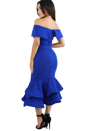 Royal Blue Bow Cape Off Shoulder Mermaid Bodycon Poncho Dress