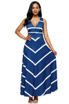 Blue V Neck Cut out Back Printed Maxi Dress