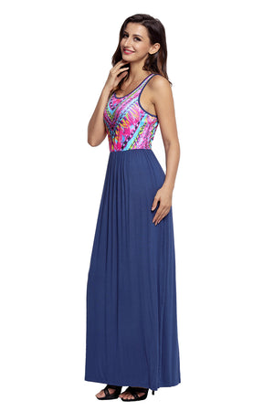 Stylish Tribal Print Sleeveless Navy Maxi Dress